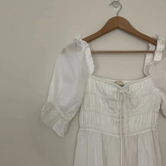 Playa Lucila White Smocked Short Sleeve Midi Dress Size Small - Picture 6 of 6